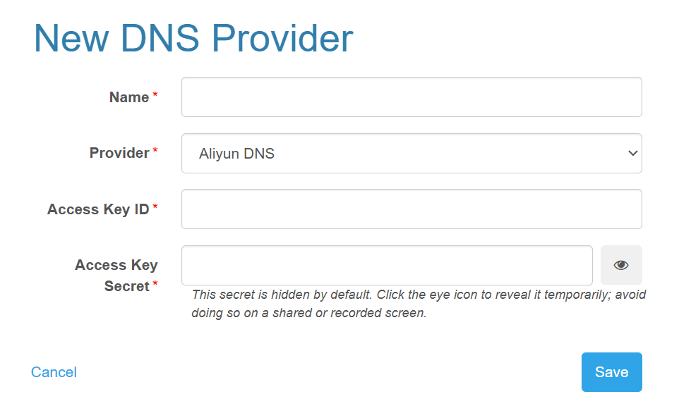 配置 Aliyun DNS 服务商