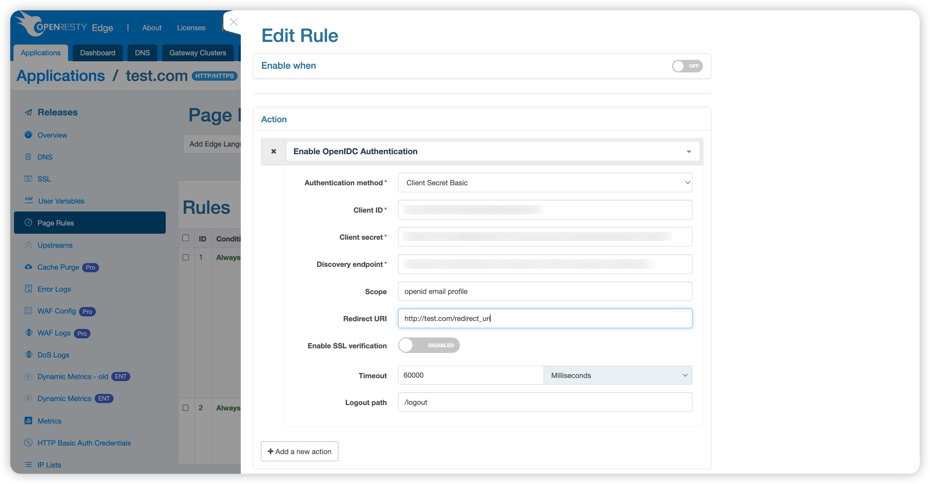 Edge OpenIDC Configuration