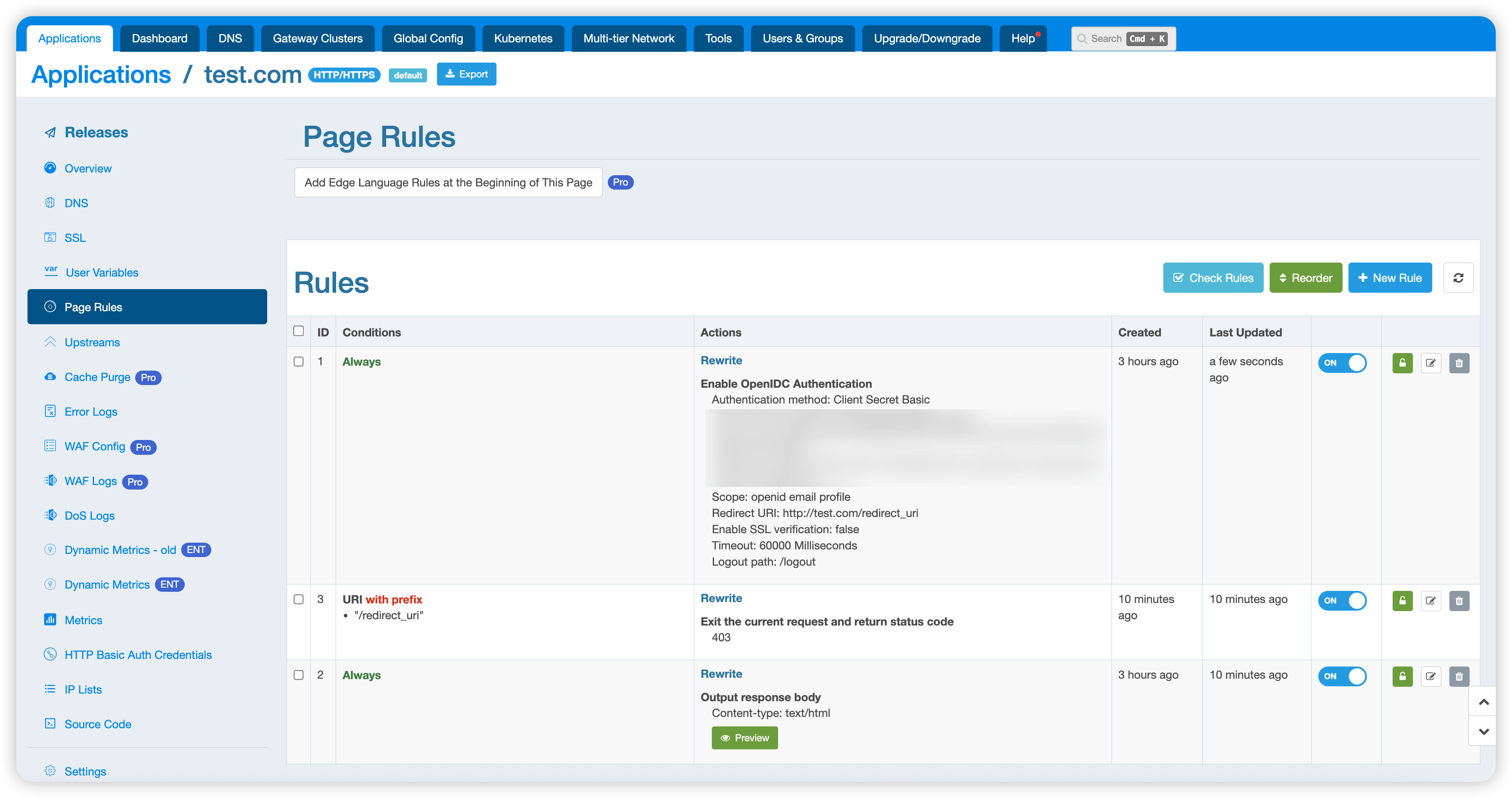 Edge Rules Configuration