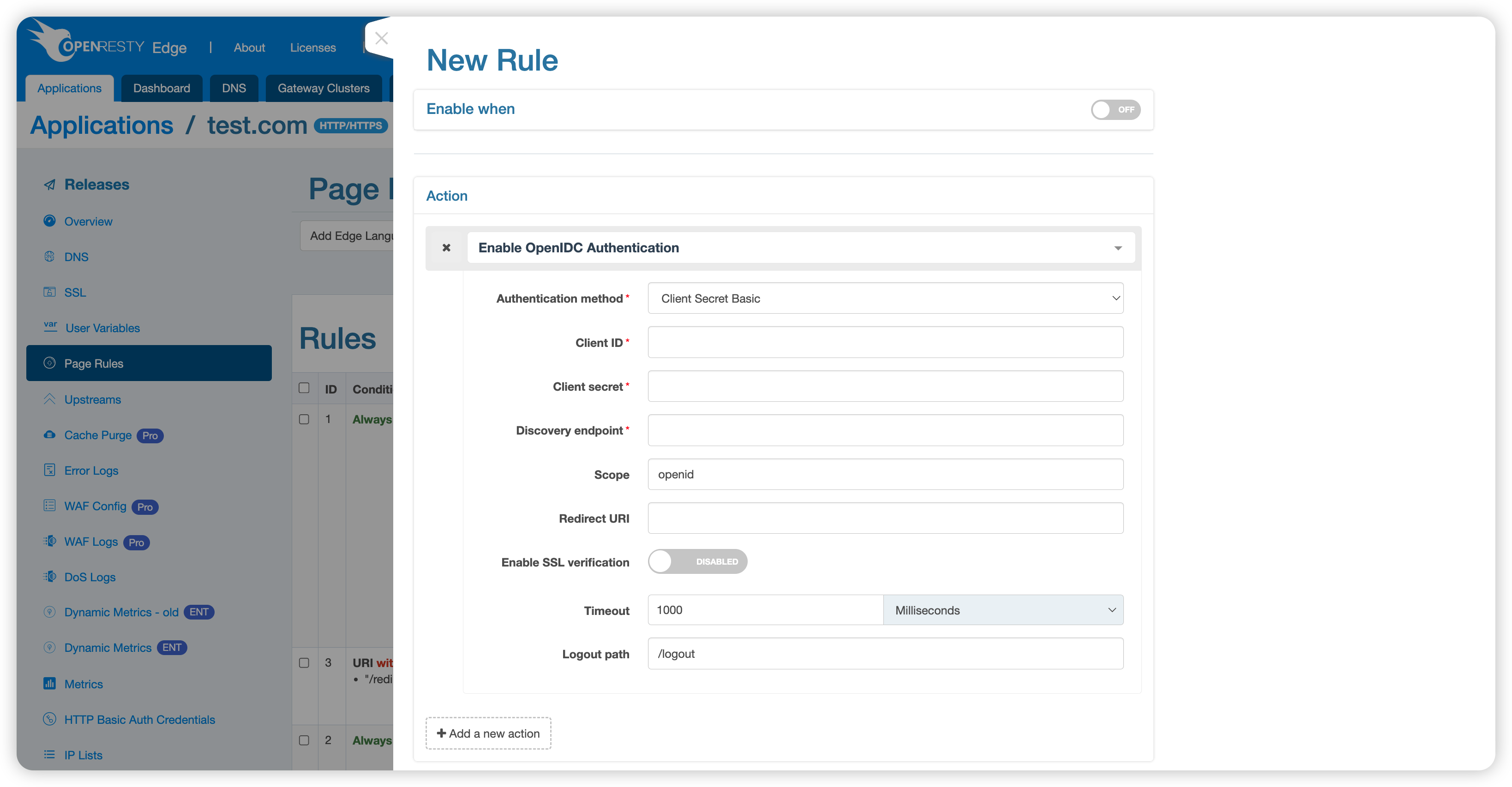 OpenIDC Configuration Interface