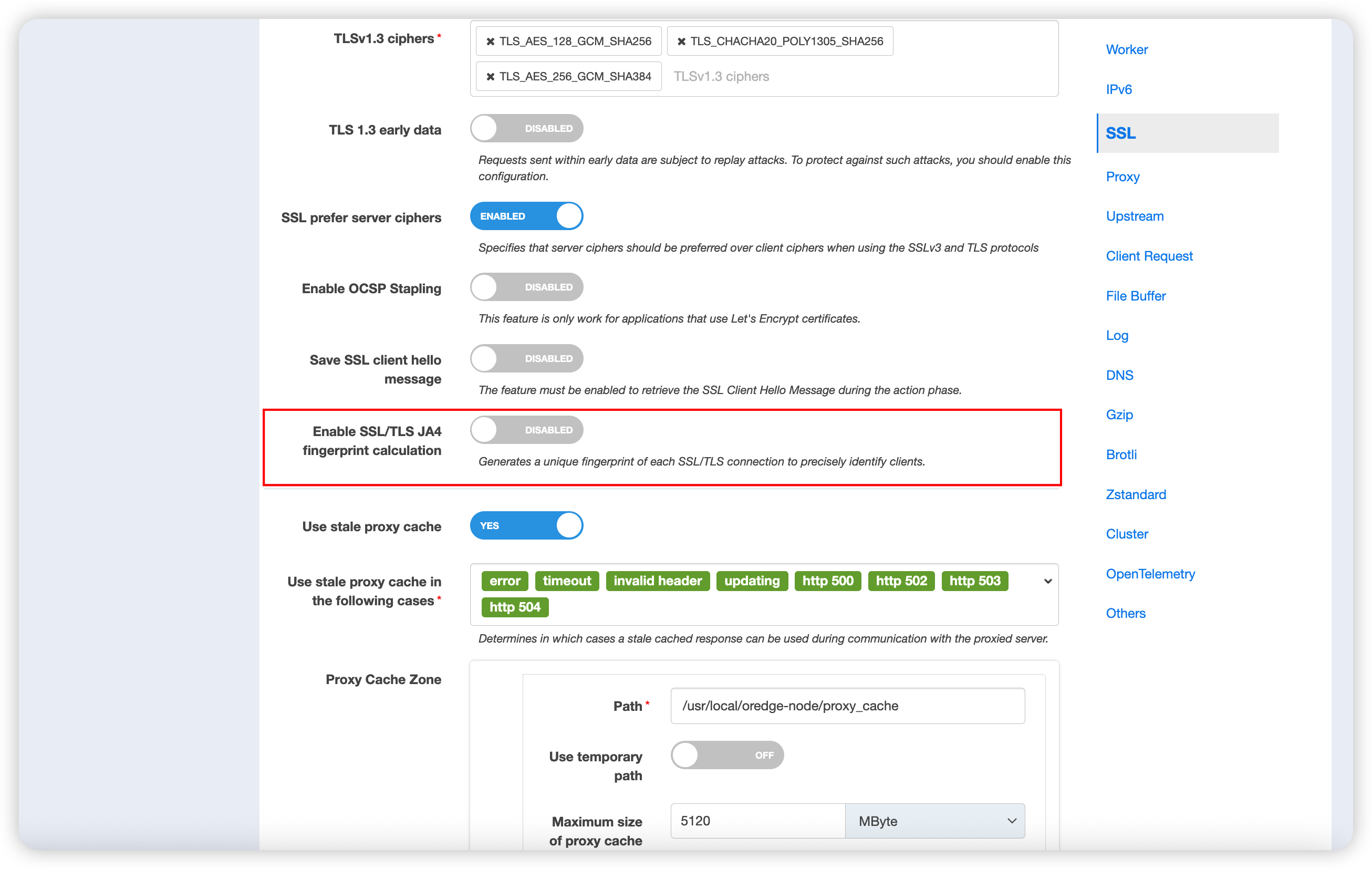 啟用 SSL/TLS JA4 指紋計算