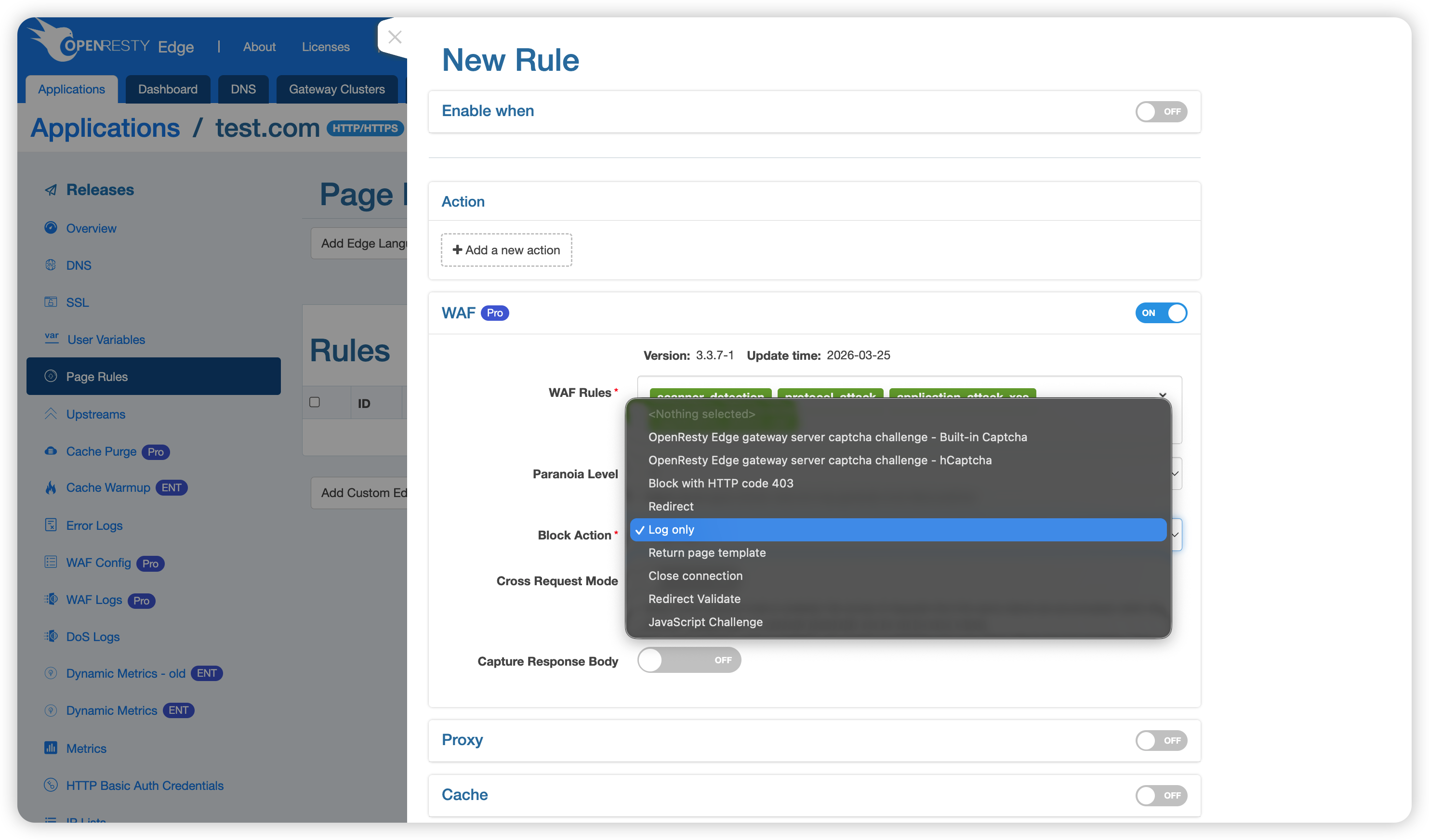 拦截动作下拉选项