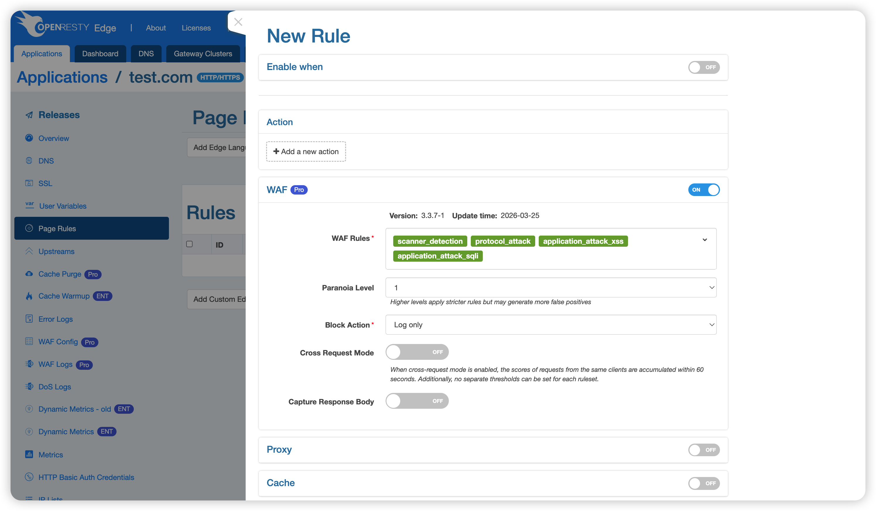 新建规则 - WAF 配置