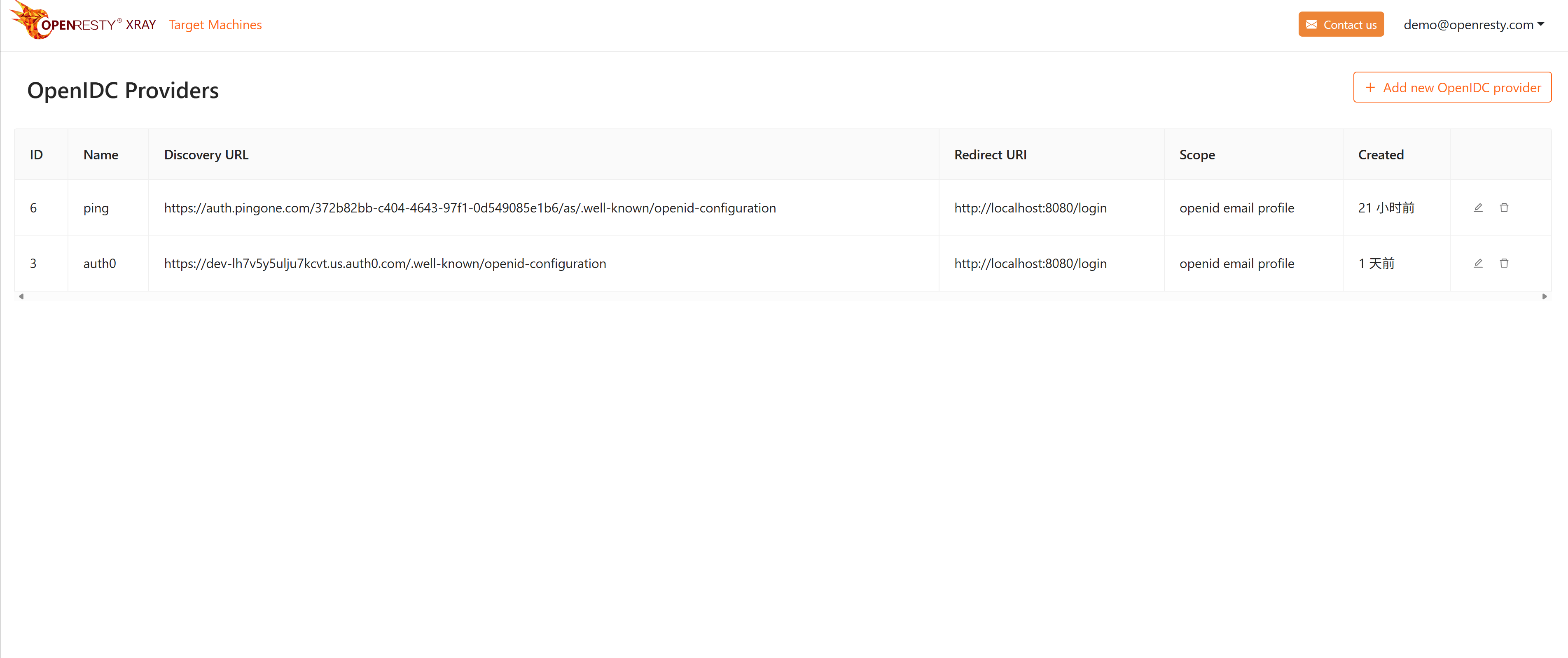 OpenIDC Providers page